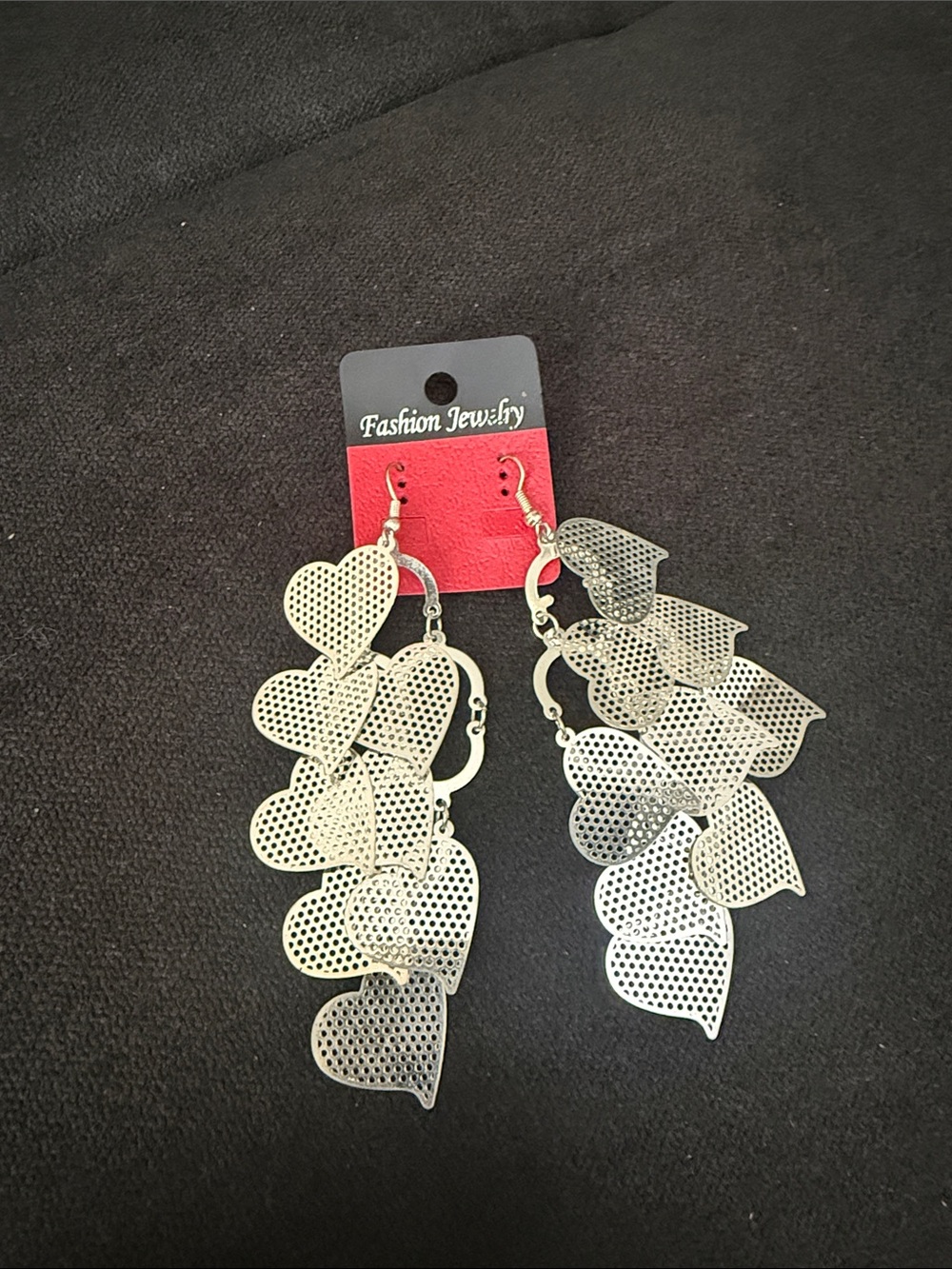Fashion Jewelry Silver Layered Heart Dangle Earrings